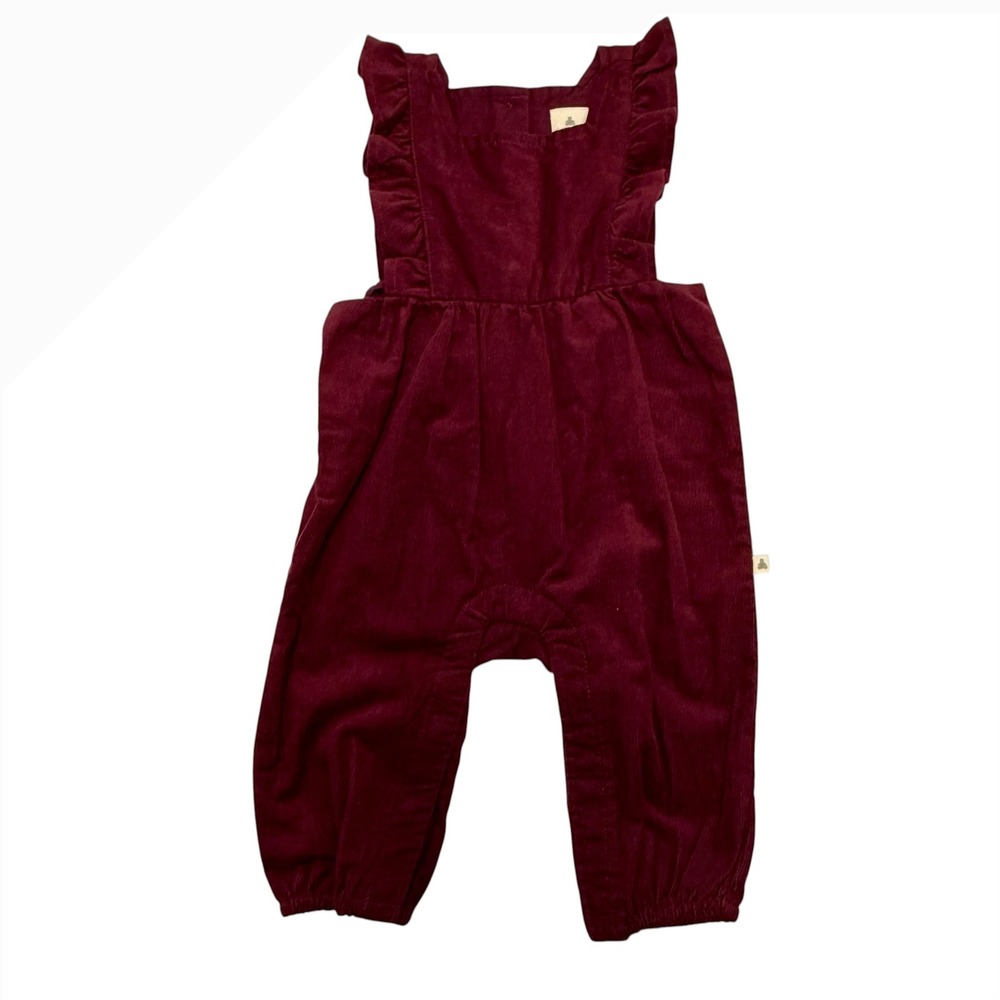 Baby Gap Corduroy Ruffle Jumpsuit Burgundy Wine Red 3-6 Months New